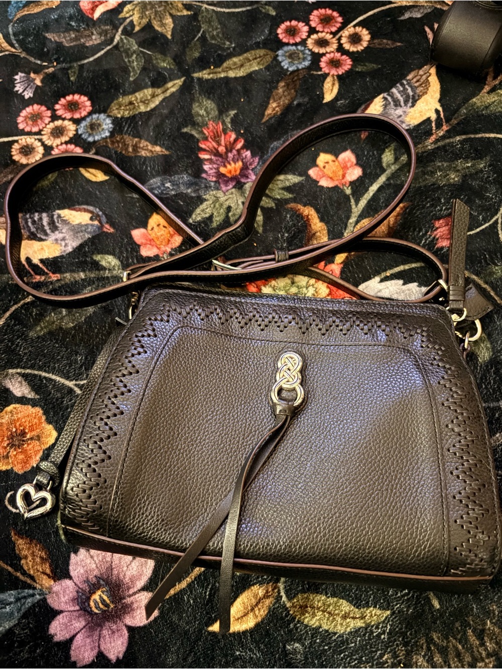 Brighton Georgina organizer pebbled Leather Crossbody with Heart Charm.